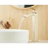 Maynosi Wasserhahn Bad mit Auslauf Höhe 230 mm, Badarmatur Wasserfall, Wasserfall Waschtischarmatur Hoch, Waschbecken Armaturen Badezimmer Moderner Stil, Armatur mit Edelstähle (Gold Matt)