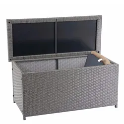 Mendler Poly-Rattan Kissenbox HWC-D88, Gartentruhe Auflagenbox Truhe ~ Basic grau, 63x135x52cm 320l