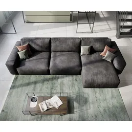 DeLife Ecksofa Lanzo L 360x160 cm Mikrofaser Vintage Anthrazit Recamiere variabel - Grau