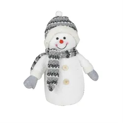 LED Schneemann Dekofigur Mütze Stoff Weihnachtsdeko H: 35cm Batterie grau/weiß