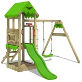 FATMOOSE Spielturm FriendlyFrenzy mit Schaukel & apfelgrüner Rutsche, Kletterturm mit Sandkasten, Leiter & apfelgrün