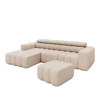 Livora Ecksofa Ottomane links mit Hocker Chenille 289x188x78 beige KONSTANTIN