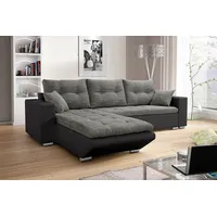 Fun Möbel Ecksofa Sofa NINO mit Schlaffunktion Schwarz-Grau Ottomane Links - Schwarz