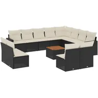 VidaXL 13-tlg. Garten-Sofagarnitur mit Kissen Schwarz Poly Rattan