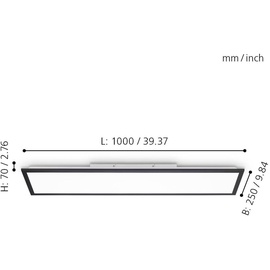 Eglo LED Deckenleuchte Bottazzo, Deckenlampe 100x25 cm, Panel ultraflach aus Aluminium, mit Fernbedienung dimmbar, Farbtemperaturwechsel