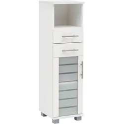 Midischrank SCHILDMEYER "Nikosia", weiß, B:30cm H:110,5cm T:32,5cm, Schränke, Breite 30 cm, mit Glastür, 2 Schubladen, MDF-Fronten, Metallgriffe