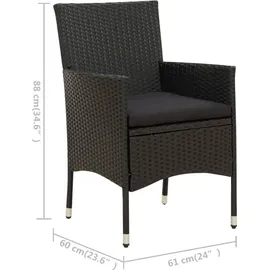 vidaXL Polyrattan Garten-Essgruppe 5-tlg. schwarz inkl. Auflagen 3094867