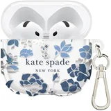 kate spade new york AirPods 4 Schutzhülle mit Schlüsselanhänger Ring - Blumenbeet Blau Kompatibel mit AirPods 4th Generation