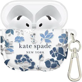 kate spade new york AirPods 4 Schutzhülle mit Schlüsselanhänger Ring - Blumenbeet Blau Kompatibel mit AirPods 4th Generation