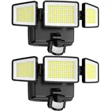 302 LED LED Strahler mit Bewegungsmelder Aussen - 2 Stück, 1500LM Batteriebetriebene Aussenlampe, 6500K, IP65 Außenstrahler, Hohe Helligkeit Sicherheitsleuchte Batterie für den Innen und Außenbereich