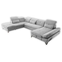 MELFI Wohnlandschaft in U-Form, Stoffbezug Silber - Ausziehbares Sofa mit Schlaffunktion & Bettkasten - 350 x 73 (96) x 245 cm (B/H/T)