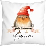 LIEBTASTISCH - Weihnachtskissen - Personalisiertes Kissen mit Wunschnamen - Frohe Weihnachten - Tiere - 40x40cm - mit Füllung - Weihnachtsdeko (Vogel)