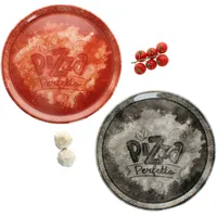 2tlg Set Perfetto Pizzateller Ø31,5 cm Porzellan Rot Schwarz Servier-Platte groß
