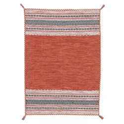 Teppich CARPETFINE "Kelim Azizi", orange, B:240cm H:5mm L:340cm, Baumwolle, Teppiche, Fransenteppich, Baumwolle, Wendeteppich mit Fransen, Wohnzimmer