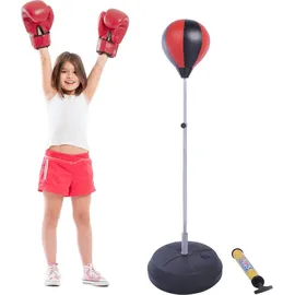 Homcom Punchingball Set Standbox Training Set, 125/131/138/145cm höhenverstellbar 125-145cm Handschuhe Pumpe Profi & Anfänger