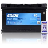 EXIDE EK800 Autobatterie AGM 12V 80Ah 800A Startstop AGM Starterbatterie PKW KFZ Batterie - Ersetzt 70Ah 72Ah 74Ah 75Ah 77Ah + 1x Batteriepolfett