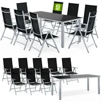 CASARIA Bern Set 9-tlg. Tischplatte Sicherheitsglas schwarz/silber