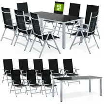 CASARIA Bern Set 9-tlg. Tischplatte Sicherheitsglas schwarz/silber