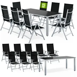CASARIA Bern Set 9-tlg. Tischplatte Sicherheitsglas schwarz/silber