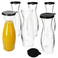 Mambocat 6x MIA MISURA Wein-Karaffe mit Deckel schwarz 1L geeicht Glas-Krug Saft, Wasser,