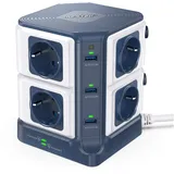 BESTEK 8 Fach Steckdosenleiste Mehrfachsteckdose Steckerleiste Steckdosenverteiler mit 6 USB einzeln schaltbar 1500J Überspannungsschutz und Blitzschutz 3600W