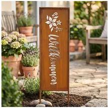 levandeo Willkommen H83cm Stele Rost Braun