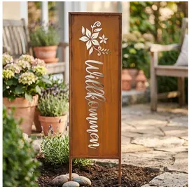 levandeo Willkommen H83cm Stele Rost Braun