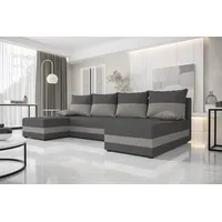 BEDANTE WOHNLANDSCHAFT HEWLET U Sawana 05+21 Grau/Beige mit Schlaffunktion U-Form Sofa mit Stauraum Bettkasten Wohnzimmersofa Couch Sofa Bettsofa B... - Grau