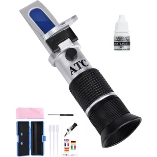 3 in 1 Honig Refraktometer mit ATC Imker Refraktometer Brix 58-92% Wassergehalt im Honig 12-27% Baume Be° 38-43° Refractometer Honig mit 72.2% Kalibrierlösung Handrefraktometer für Honig Sirup Melasse