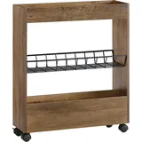 SoBuy Nischenregal mit 3 Etagen Küchenregal mit Rollen Badrollwagen Badezimmerregal Badschrank Nischenwagen Ordnungswagen Rollwagen schmales Regal Badmöbel Vintage BHT ca.:20x70x60cm