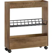 SoBuy Nischenregal mit 3 Etagen Küchenregal mit Rollen Badrollwagen Badezimmerregal Badschrank Nischenwagen Ordnungswagen Rollwagen schmales Regal Badmöbel Vintage BHT ca.:20x70x60cm
