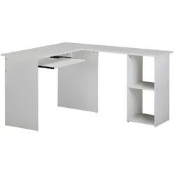 KADIMA DESIGN Design Schreibtischkombination 140 x 75,5 x 120 cm Weiß, Schreibtisch mit Regal und Tastaturauszug, Arbeitszimmer Home Office Tisch Büro