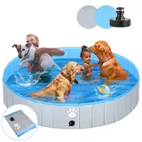 Hundepool Schwimmbecken für Hunde Kinder Planschbecken oder Anderer Tiere Verstärkte Stärke 5mm tragbar und faltbar - Grau (180cm)