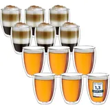 Creano Thermogläser doppelwandig 250ml „DG-Hoch“, 12er Set, große doppelwandige Gläser aus Borosilikatglas, Kaffeegläser, Teegläser, Latte Macchiato Gläser