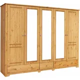 otto home Kleiderschrank OTTO HOME "Hugo", beige (gelaugt, geölt), B:245cm H:190cm T:58cm, Schränke, Garderobenschrank Kleiderschrank Drehtürenschrank, aus massiver Kiefer im Landhausstil, mit Spiegel