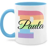 Tasse Tassen 325ml - Anfangsbuchstabe Name - One Love Liebe Rainbow Regenbogen LGBTQ Gay Pride Regenbogenfarben LGBT mit Namen - 325 ml - Hellblau - namenstassen buchstabe teetasse