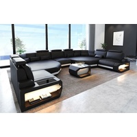 Sofa Dreams Wohnlandschaft Leder Couch Asti Sofa, Couch, XXL U Form Ledersofa mit LED, Designersofa schwarz