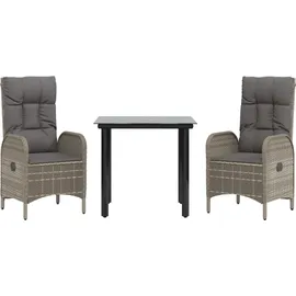 vidaXL 3-tlg. Garten-Essgruppe mit Kissen Schwarz und Grau Poly Rattan