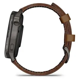 Garmin Venu 4 45 mm Schwarz/Schiefergrau Leder Armband Dunkelbraun