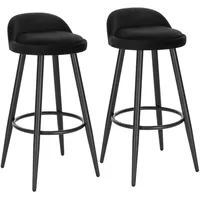 Woltu Barhocker 2er Set Barstuhl Hocker Tresenhocker Bistrohocker Designer Hocker mit Lehne und Fußstütze aus Samt Metall, Schwarz