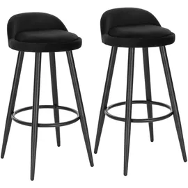 Woltu Barhocker 2er Set Barstuhl Hocker Tresenhocker Bistrohocker Designer Hocker mit Lehne und Fußstütze aus Samt Metall, Schwarz