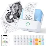 PRAOAHEI Mini Drucker, Tragbarer Fotodrucker mit 20 Rollen Druckerpapier, Bluetooth-Etikettendrucker, Thermodrucker für Notizen, Fotos, Tagebücher, Heimwerken, kompatibel mit iOS und Android (Blau)