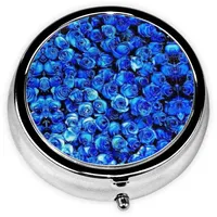 Pillendose mit blauen Rosen, bedruckt, rund, tragbar und kompakt, ideal für Reisen