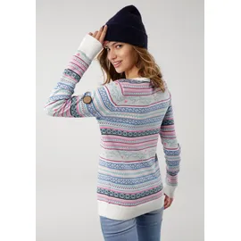 KangaROOS Norwegerpullover KANGAROOS, Damen, Gr. 36/38, blau (blau, pink), Feinstrick, Obermaterial: 50% Baumwolle, 50% Polyacryl, Jacquardmuster, Basic hüftlang, Rundhals, Rippstrickbündchen, Pullover Norwegerpullover, im Jaquard-Feinstrick, Topseller