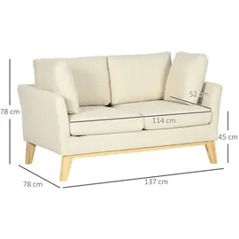 Homcom Sofa Doppelsofa in Leinenoptik, mit Kissen, bis 150 kg, Beige, 78x78x137 cm Wohnzimmer, Sofas & Couches, Sofas