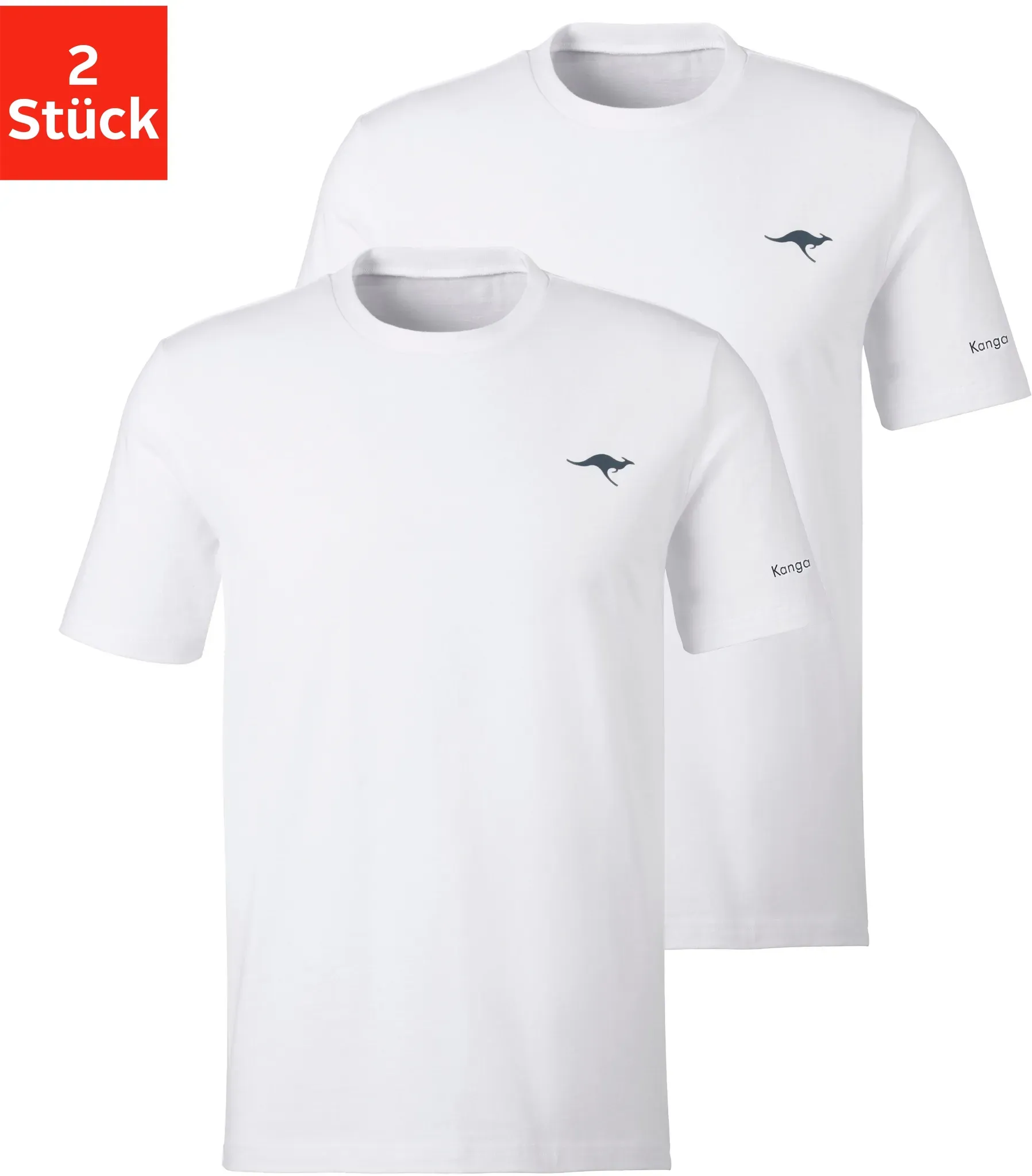 T-Shirt KANGAROOS, Herren, Gr. XXL, weiß (2x weiß), Single Jersey, Obermaterial: 100% Baumwolle, unifarben, Basic, bequem normal, Rundhals, Shirts T-Shirt, mit KangaROOS Print auf der Brust