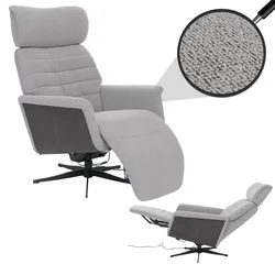 MCA Relaxsessel MCW-N56, Fernsehsessel Liegesessel Fußstütze drehbar Bouclé Stoff Holz ~ Stoff grau, Holz grau