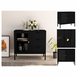 vidaXL Sideboard Schwarz 75x35x70 cm Stahl und Hartglas