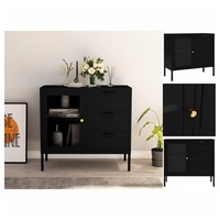 vidaXL Sideboard Schwarz 75x35x70 cm Stahl und Hartglas