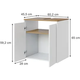 Vicco Waschbeckenunterschrank, Viktor, Weiß/Artisan, 60.2 x 65 cm, mit Siphonausschnitt und höhenverstellbarem Einlegeboden